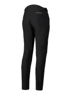Alpinestars Alamosa Women Pants, zwart, achteraanzicht, slim fit softshell textielbroek met MO.ST.EQ. logo op de achterpas, gewatteerde details aan de bovenkant van de taille op de rug, minimalistische urban motorkleding