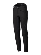 Alpinestars Alamosa damesbroek, urban motorbroek, zwart, slanke prestatiegerichte pasvorm, voorzien van een tailleriem met gesp, handzakken met ritssluiting en ergonomische technische stretch softshell-stof, minimalistisch op streetwear geïnspireerd ontwerp
