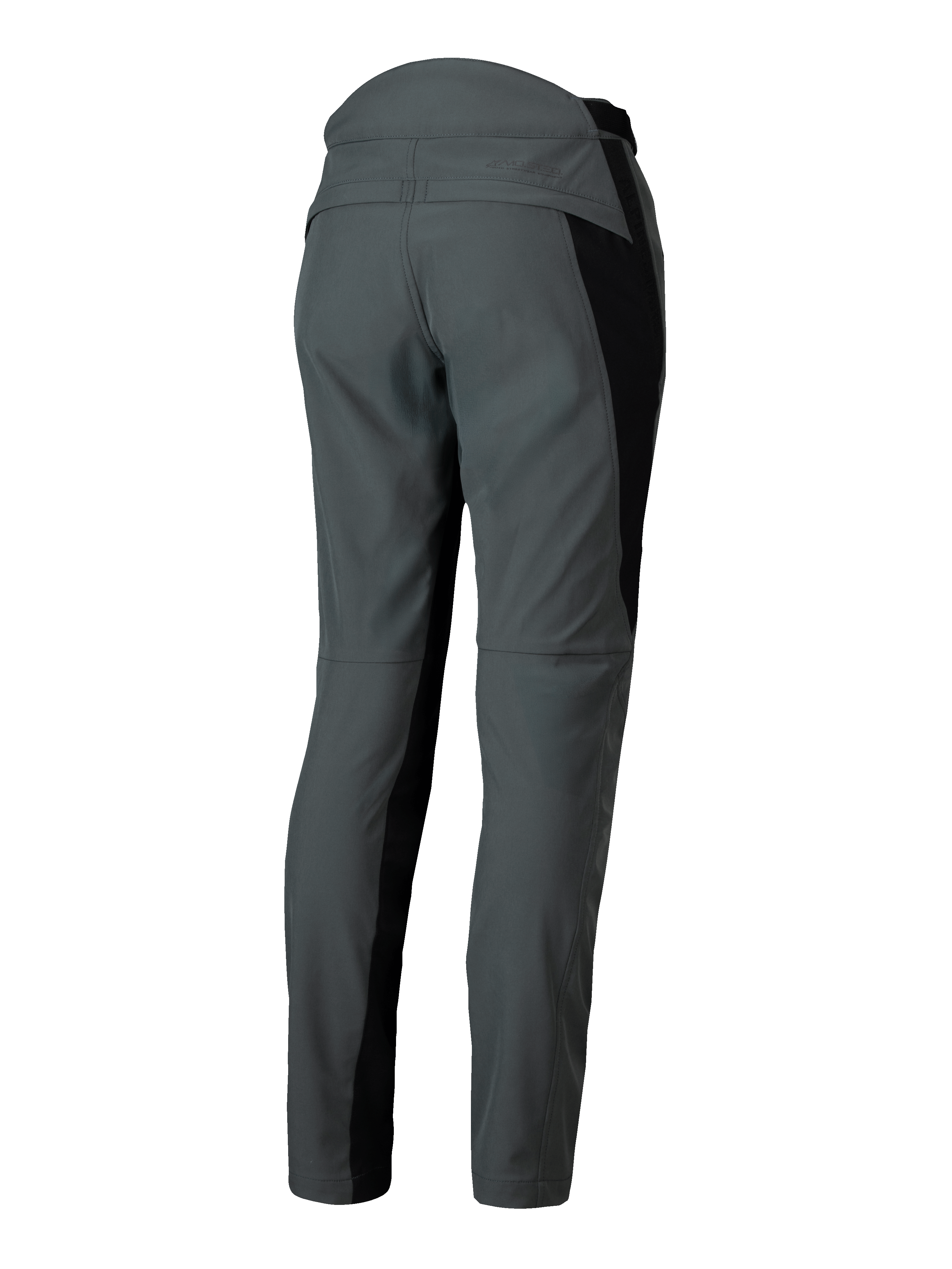 Alpinestars Alamosa damesbroek, urban grijs textiele motorbroek met zwarte zijpanelen, slim urban fit, achteraanzicht.