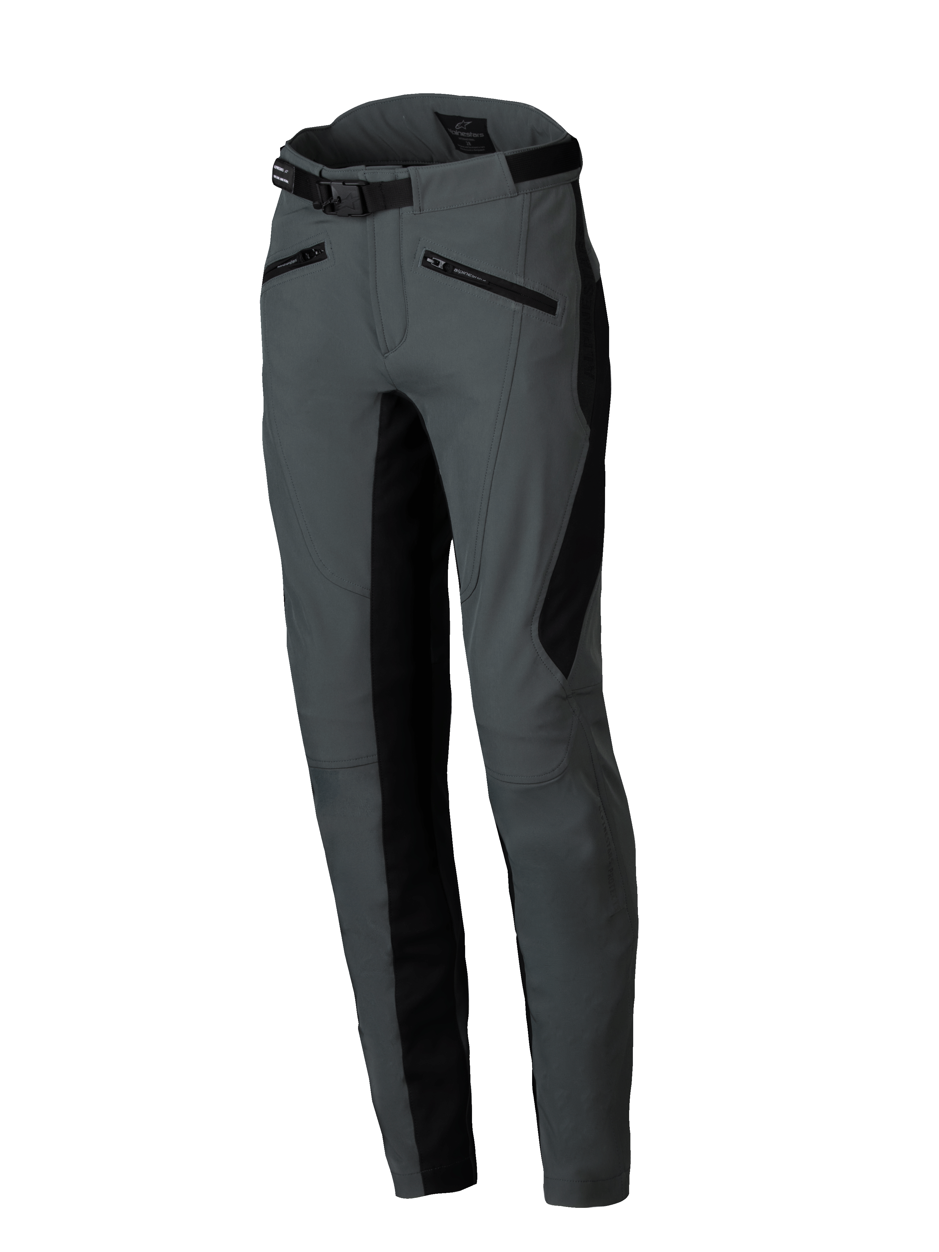 Alpinestars Alamosa urban dames motorbroek, grijs en zwart, slim fit softshell met verstelbare tailleriem, CE-gecertificeerd.