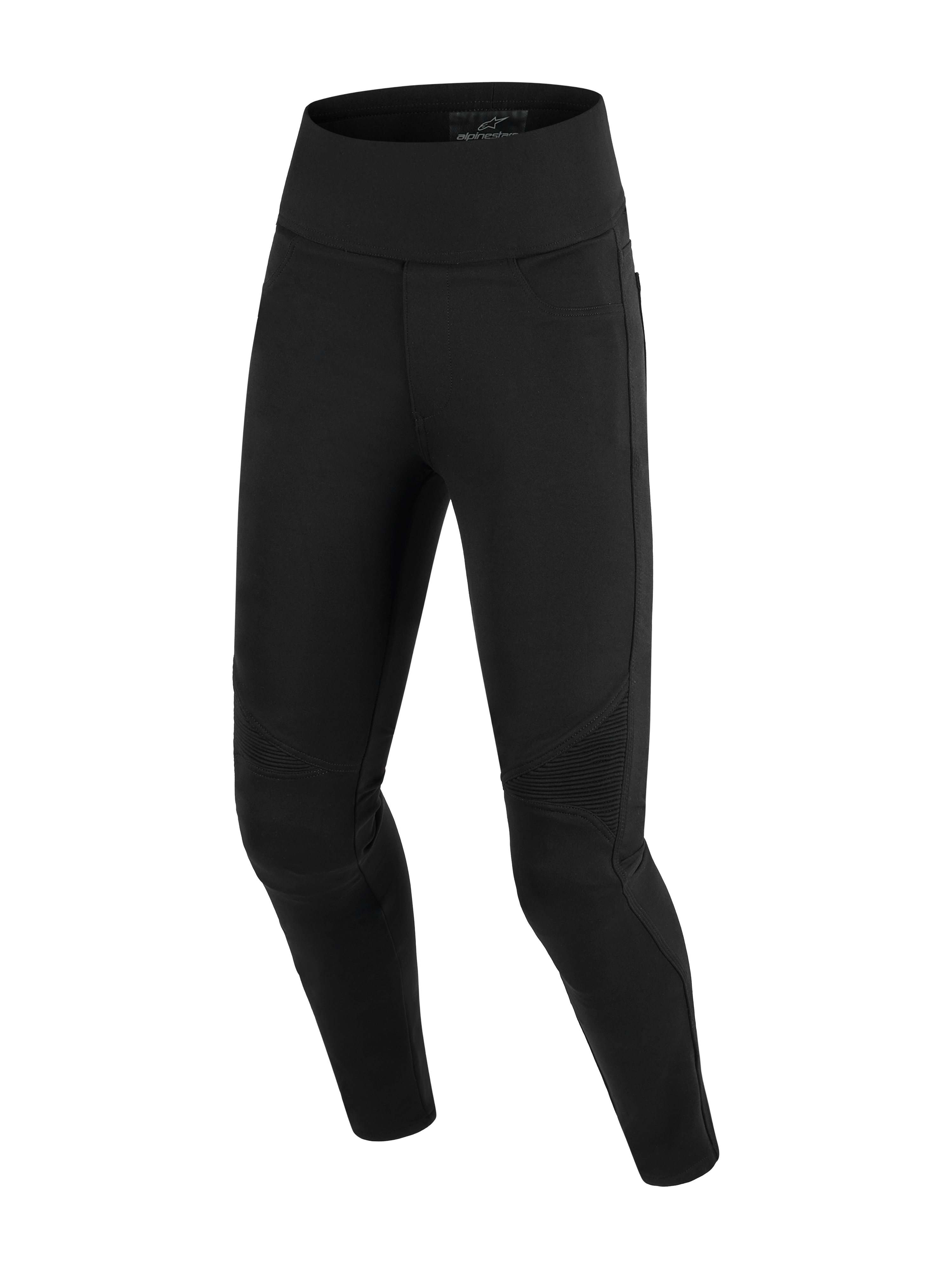 Alpinestars Stella Flex-Ast leggings, motorleggings voor dames, zwart, voorzien van een high-waisted ontwerp en geribbelde accordeonpanelen op de knieën, slim-fit textielconstructie voor stedelijk rijden