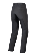 Alpinestars Stella C-1 Air Pants, pantalon de moto noir pour femme, vue arrière, montrant de larges panneaux en mesh technique sur les jambes pour la circulation de l'air, design urbain épuré avec logo discret sur la poche arrière