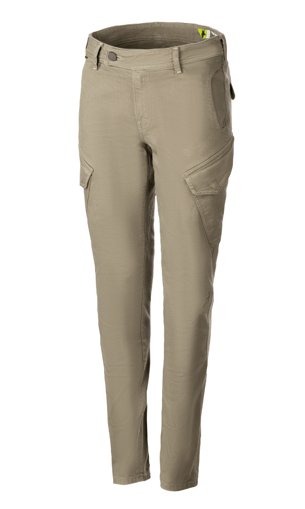 Alpinestars Caliber Damen Tech Riding Denim, Motorradhose, Military Green, Combat-Stil mit schrägen Cargotaschen, schmal zulaufende Passform, Gürtelschlaufen, Knopf- und Reißverschluss, strapazierfähiges Cordura-Stretchgewebe für Fahrten in der Stadt