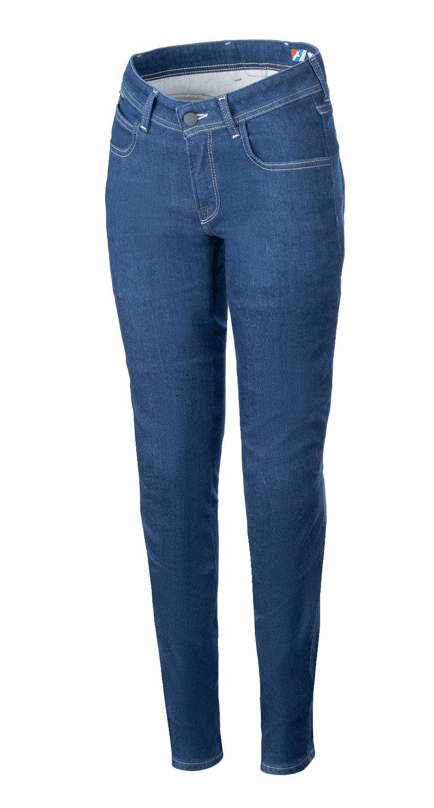 Alpinestars Daisy V3 dames motorjeans, Rinse Blue denim, slim fit, klassiek ontwerp met vijf zakken, contraststiksels, hoge taille met toelopende pijpen