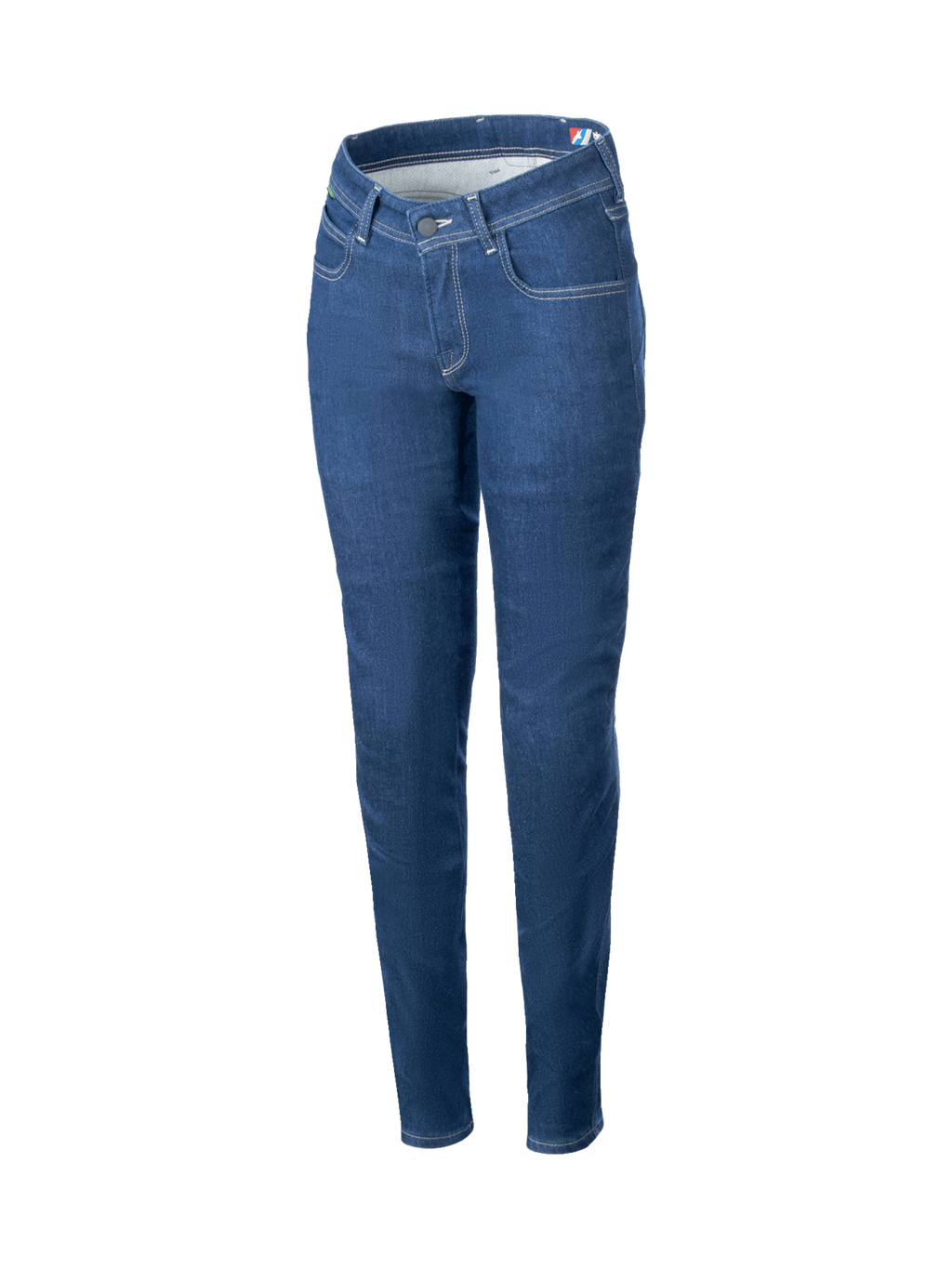 Alpinestars Denim de moto Daisy V3, pantalon de moto urbain pour femme, bleu, coupe ajustée, denim technique stretch, certifié CE