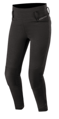 Alpinestars Banshee dameslegging, zwart, nauwsluitende motorlegging met versterkte geribbelde kniepanelen, riemlussen en een ontwerp met hoge taille, strakke sportieve look voor stedelijke ritten