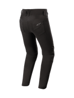 Alpinestars Banshee Leggings, Damen-Motorradleggings in Schwarz, Rückansicht mit Astars-Logo, Aramidfaser-Futter und CE-zertifizierten Protektoren.