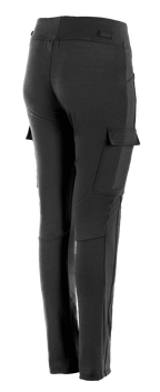 Alpinestars Iria damesleggings, zwart, urban motorbroek met cargozakken aan de zijkant voorzien van kleppen, slanke pasvorm met elastische tailleband, driekwart achteraanzicht