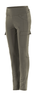 Alpinestars Women's Iria Leggings, Military Green motorcycle leggings, slim fit with side cargo pockets, wide elastic waistband, anatomically profiled urban riding gear