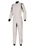 Alpinestars GP Race V3 Suit FIA, combinaison de course automobile, Argent Anthracite, design une pièce avec accents anthracite foncé sur les épaules et les jambes, taille ceinturée, poignets et chevilles côtelés noirs, logo Alpinestars sur les épaulettes et le bas des jambes