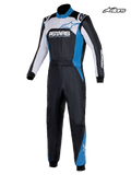 Alpinestars Combinaison Atom Graphic 4 - FIA, combinaison auto pour homme en noir, argent et bleu, vue de face montrant la construction en aramide à deux couches et la certification FIA 8856-2018