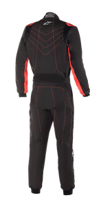 Alpinestars KMX-9 V3 Suit, Karting Suit, Black and Red Fluo, back view featuring red stitching patterns and white Astars logo on the collar, professional motorsport racing apparel