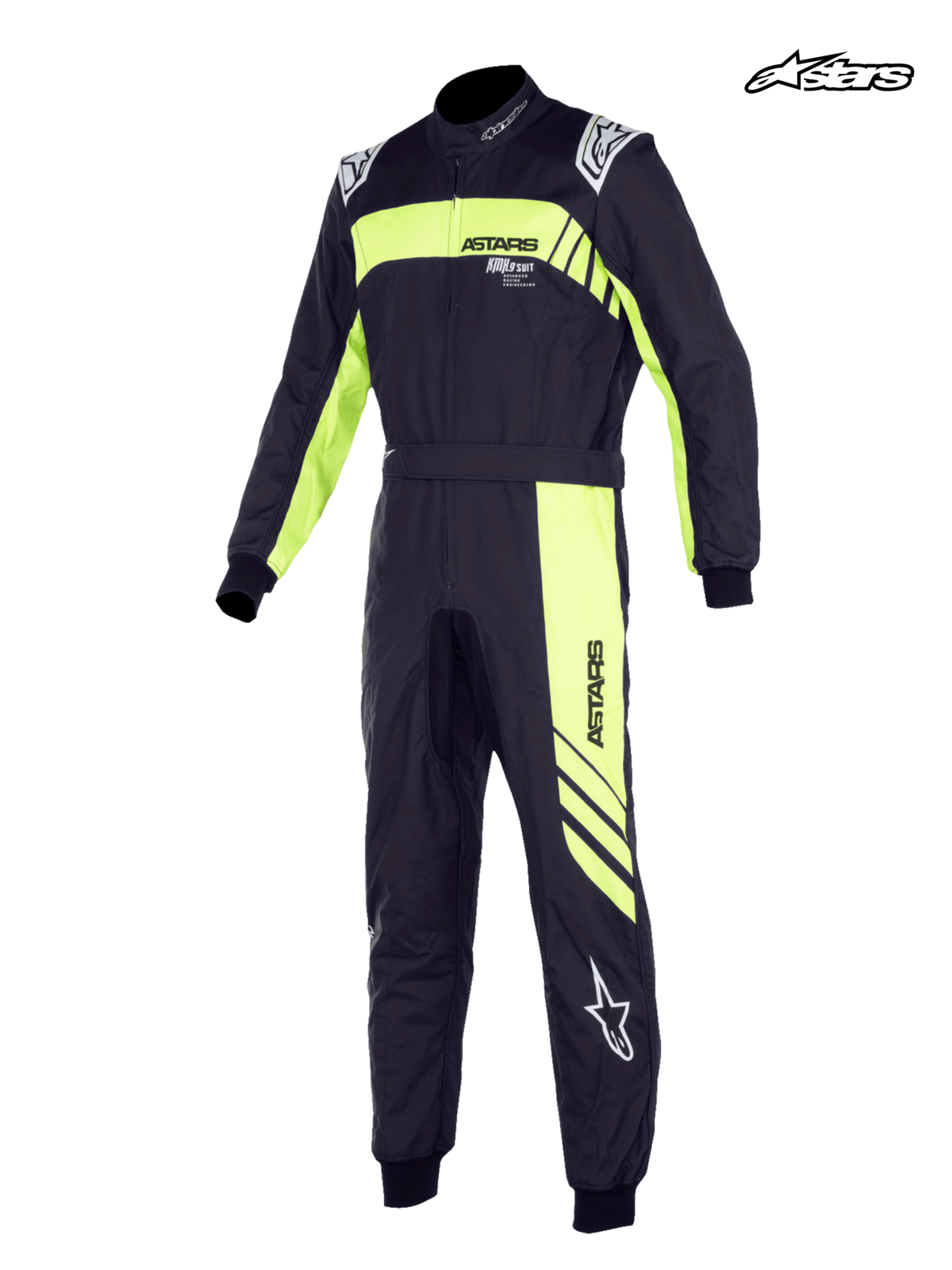 Alpinestars KMX-9 V3 Graphic 3 Jugend-Anzug, Karting-Anzug in Schwarz und Gelb Fluo, FIA-zertifizierter Rennanzug mit zweilagiger Konstruktion und Formel-1-inspirierten Epauletten