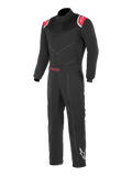 Alpinestars Kart Indoor Suit, zwart en rood kartracepak met rode schouderpanelen voorzien van witte sterlogo's, verstelbare tailleband met rood Alpinestars-logo en een wit sterlogo op het linkeronderbeen
