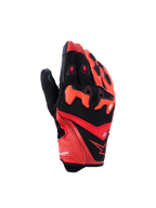 Alpinestars SP-R Pro Handschuhe, Motorrad-Sporthandschuhe, Hellrot, Fluo-Rot und Schwarz, mit geteiltem TPU-Knöchelschutz, perforierten Lederfingern zur Belüftung und einem eleganten Design aus Ziegenleder und Textil mit dem Alpinestars-Sternlogo.