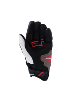Alpinestars SP-R Pro Handschuhe, Handflächenansicht, Farbgebung Walnut Mastic Black, mit roten Grip-Einsätzen auf einer schwarz-weißen Basis mit hellbraunen Akzenten, Sport-Motorradhandschuhe mit kurzer Stulpe, verstärkte Handfläche und ergonomisches Design.