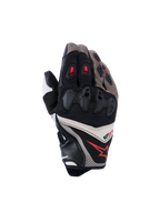 Alpinestars SP-R Pro Handschuhe, Motorrad-Rennhandschuhe, Walnuss, Mastic und Schwarz mit roten Akzenten, geteilter Hartschalen-Knöchelschutz, Leder- und Textilkonstruktion, sportliches Performance-Design