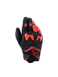 Gants Alpinestars SP-R Tech, gants de moto, noir et rouge fluo, avec protection d'articulation en TPU divisée et panneaux en cuir perforé, design sport à manchette courte avec logo Astars rouge