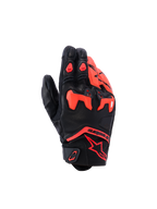Gants Alpinestars SP-R Tech, gants de moto, noir et rouge fluo, avec protection d'articulation en TPU divisée et panneaux en cuir perforé, design sport à manchette courte avec logo Astars rouge