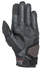 Alpinestars Halo Leren Handschoenen, adventure motorhandschoenen, zwart, zicht op de palmzijde met leer- en textielconstructie, versterkte ARshield landing pad, rubberen grip en touchscreen-vriendelijke vingertoppen