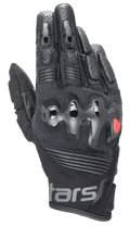 Alpinestars Halo Leather Gloves, zwarte motorhandschoenen met harde overgeïnjecteerde knokkelbeschermer, geperforeerde leren vingers, mesh en leren constructie, rood logo detail