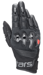 Alpinestars Halo Leather Gloves, zwarte motorhandschoenen met harde overgeïnjecteerde knokkelbeschermer, geperforeerde leren vingers, mesh en leren constructie, rood logo detail