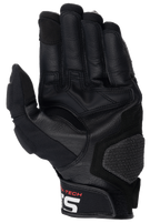 Alpinestars Halo Leren Handschoenen, motorhandschoenen, zwart, palmaanzicht met versterkt leer en rubberen grip, voorzien van een getextureerde landing pad en korte manchet met wit Alpinestars-logo, adventure touring uitrusting