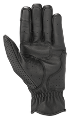 Alpinestars Rayburn V2 leren handschoenen, zwart, handpalmaanzicht, premium lederen constructie met handpalmversterking voor grip, gelokaliseerde perforaties op de vingers en duim, op erfgoed geïnspireerde stedelijke motorhandschoenen