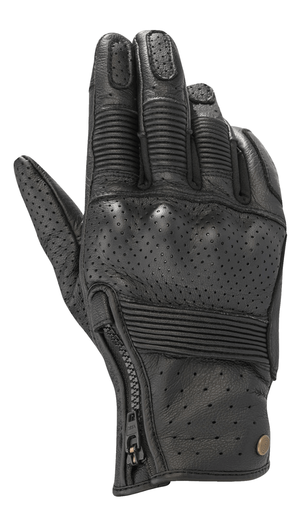 Alpinestars Rayburn V2 leren handschoenen, zwart, urban motorhandschoenen met geperforeerde lederen constructie, geribbelde accordeon-inzetstukken op de vingers en handrug, ritssluiting aan de zijkant en een op erfgoed geïnspireerde styling.