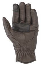 Alpinestars Rayburn V2 leren handschoenen, Tobacco Brown, weergave van de handpalm, premium lederen constructie met gelokaliseerde perforaties, versterkte handpalm voor grip en touchscreen-compatibele vingertop, op erfgoed geïnspireerde stedelijke motoruitrusting