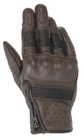 Alpinestars Rayburn V2 leren handschoenen, Tobacco Brown, vintage-geïnspireerde leren motorhandschoenen met geperforeerde panelen, bedekte harde knokkelbescherming, accordeon stretch-inzetstukken op de vingers en een ritssluiting aan de zijkant