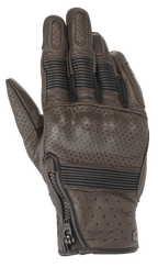 Alpinestars Rayburn V2 leren handschoenen, Tobacco Brown, vintage-geïnspireerde leren motorhandschoenen met geperforeerde panelen, bedekte harde knokkelbescherming, accordeon stretch-inzetstukken op de vingers en een ritssluiting aan de zijkant