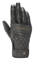 Alpinestars Brass Lt Gloves, gants de moto en cuir noir, motif à losanges matelassé sur le dos de la main, protection des articulations nervurée, doigts perforés, logo doré, fermeture par bouton-pression au poignet