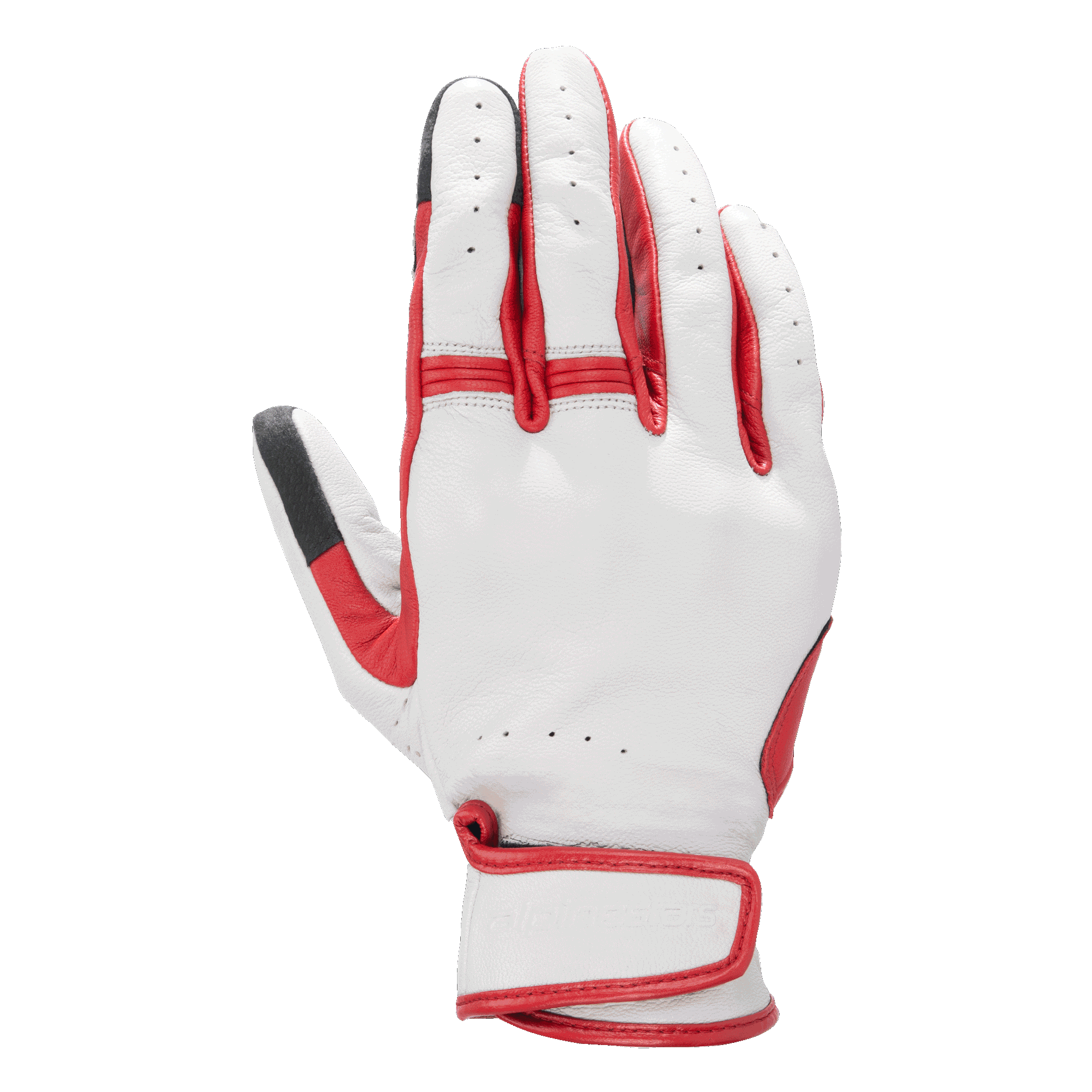 Alpinestars Dyno Leather Gloves, Motorcycle Gloves, Ecru and Ruby Red, perforated leather construction, accordion panels on fingers, adjustable wrist strap, covered knuckle protection