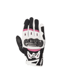 Gants Alpinestars Stella SMX-2 Air Carbon V2 pour femme, noirs, blancs et fuchsia, avec protection en carbone.