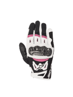 Gants Alpinestars Stella SMX-2 Air Carbon V2 pour femme, noirs, blancs et fuchsia, avec protection en carbone.