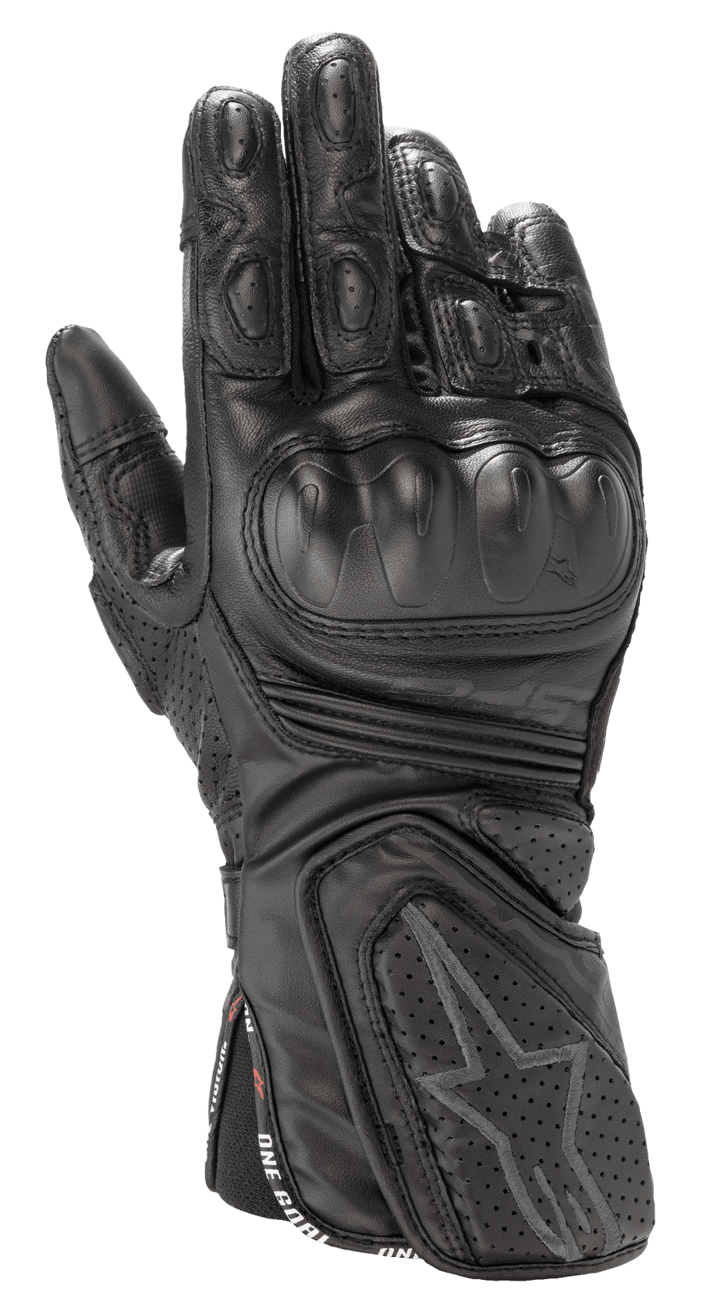 Alpinestars Stella SP-8 V3 Gloves, Women's Motorcycle Racing Gloves, Black, Premium Leather Construction, Hard Knuckle Protection, Perforated Ventilation, Padded Fingers and Wrist, Star Logo, One Goal One Vision Strap
