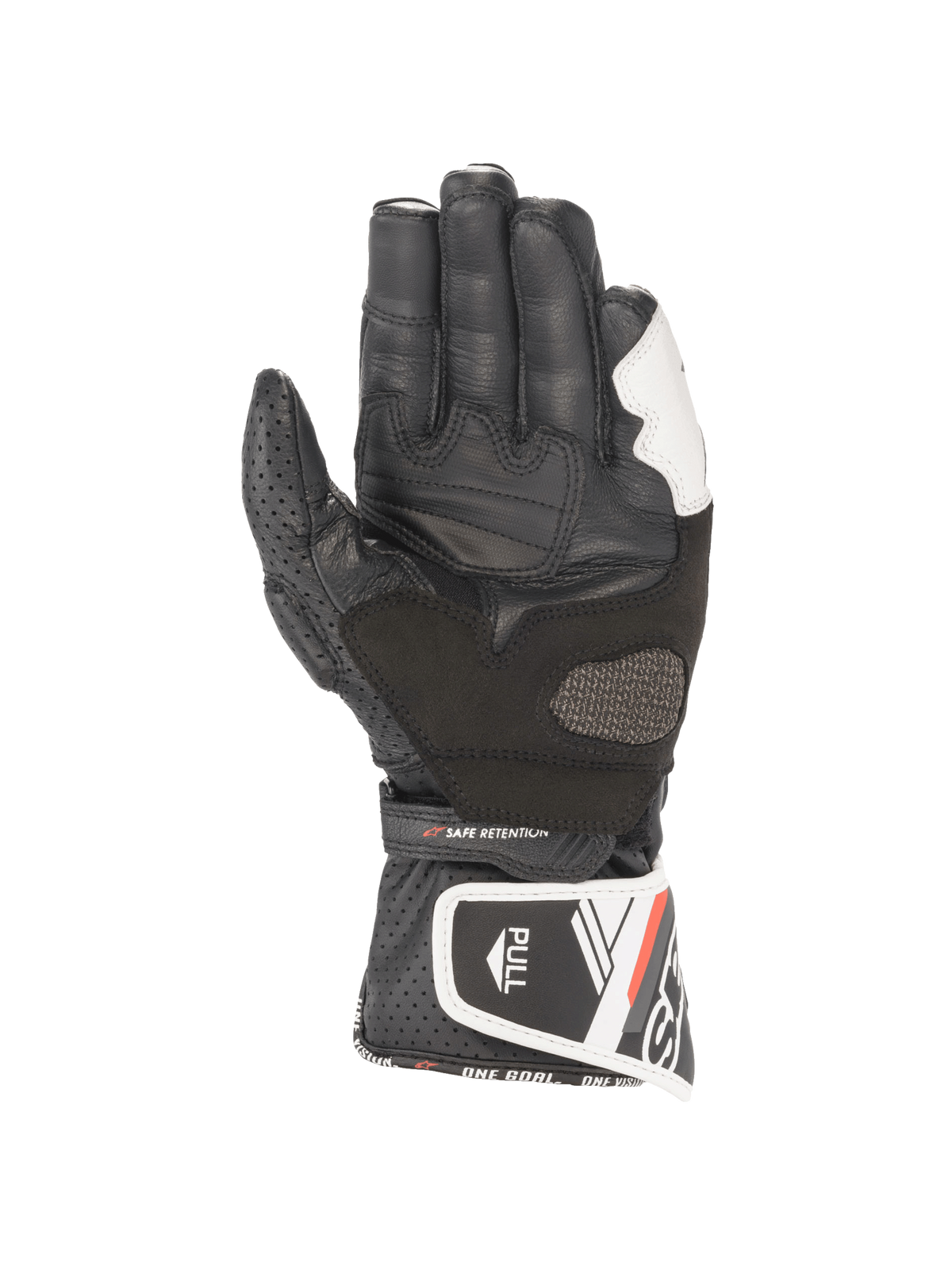 Alpinestars Stella SP-8 V3 damesmotorhandschoenen in zwart en wit, leer met versterkte handpalm en geperforeerde manchet, CE-gecertificeerd.