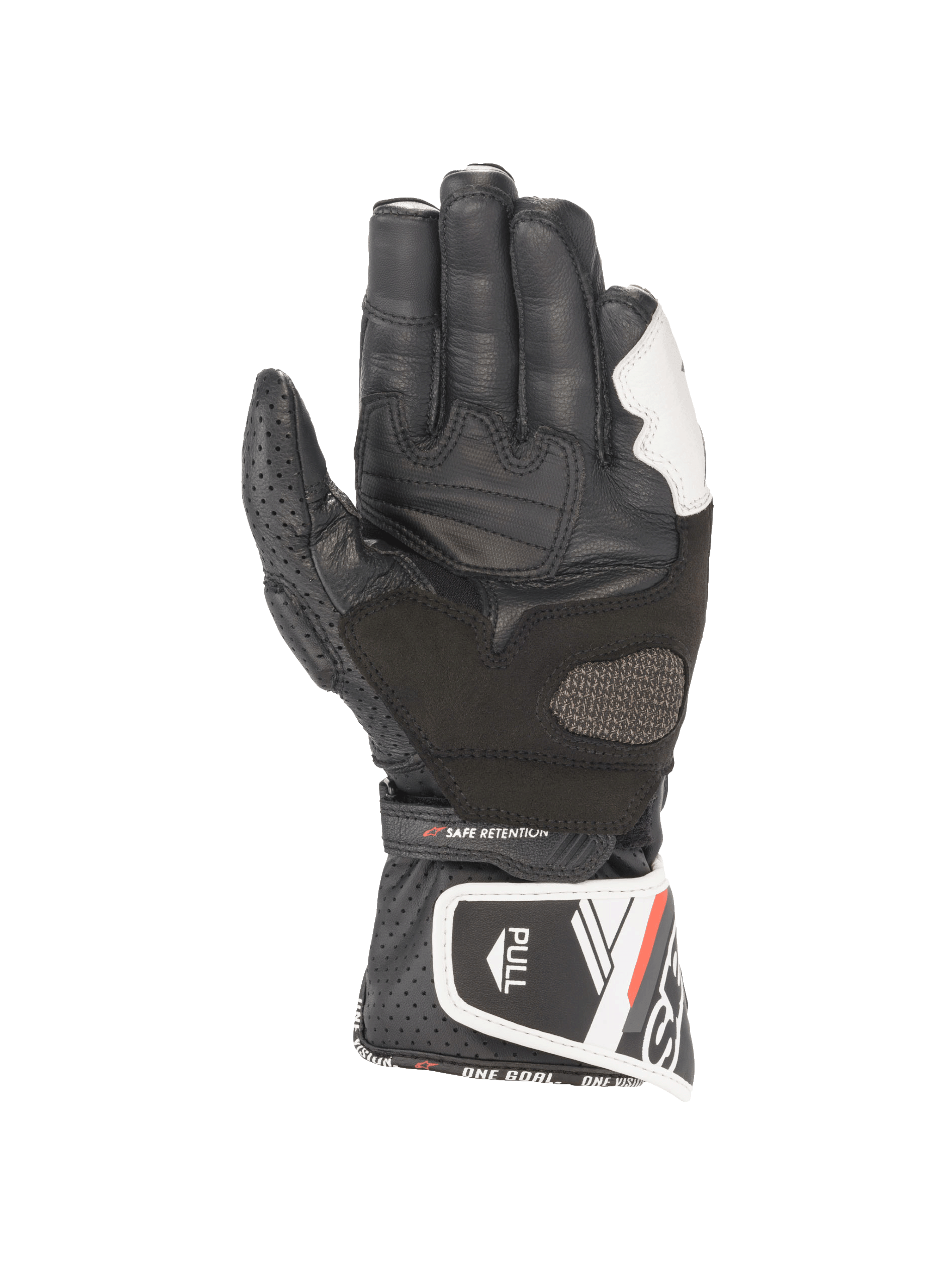 Alpinestars Stella SP-8 V3 damesmotorhandschoenen in zwart en wit, leer met versterkte handpalm en geperforeerde manchet, CE-gecertificeerd.