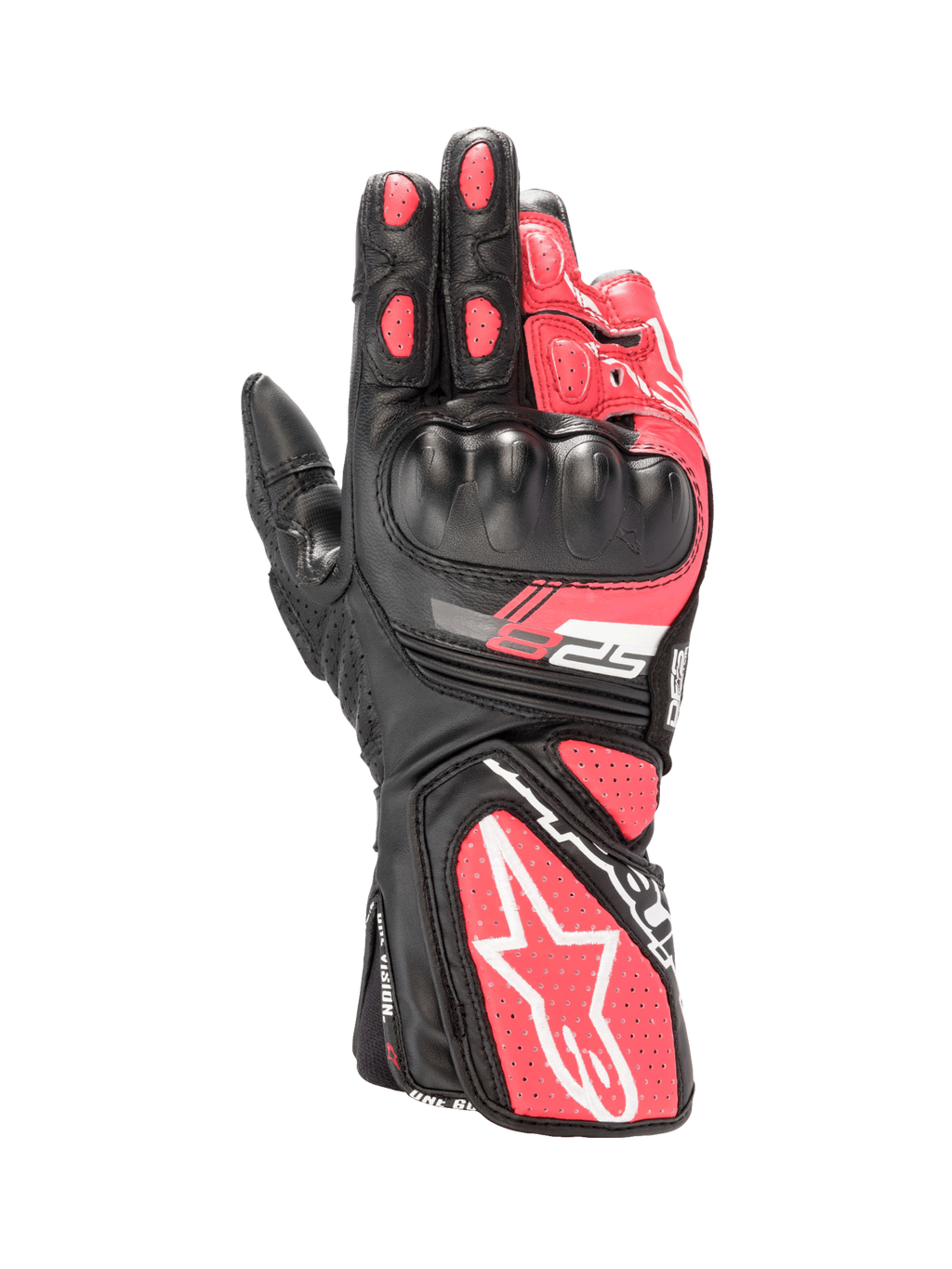 Alpinestars Stella SP-8 V3 Handschuhe, Damen-Motorradhandschuhe, Schwarz, Diva Rosa, Weiß, Leder, Hartschalen-Knöchelschutz