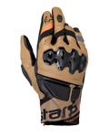 Gants Alpinestars Belize V3 Drystar, gants de moto adventure, marron Gobi et noir, dotés d'une protection d'articulations SP injectée, design à manchette courte, empiècements en cuir perforé, détails orange et marquage Alpinestars sur la manchette