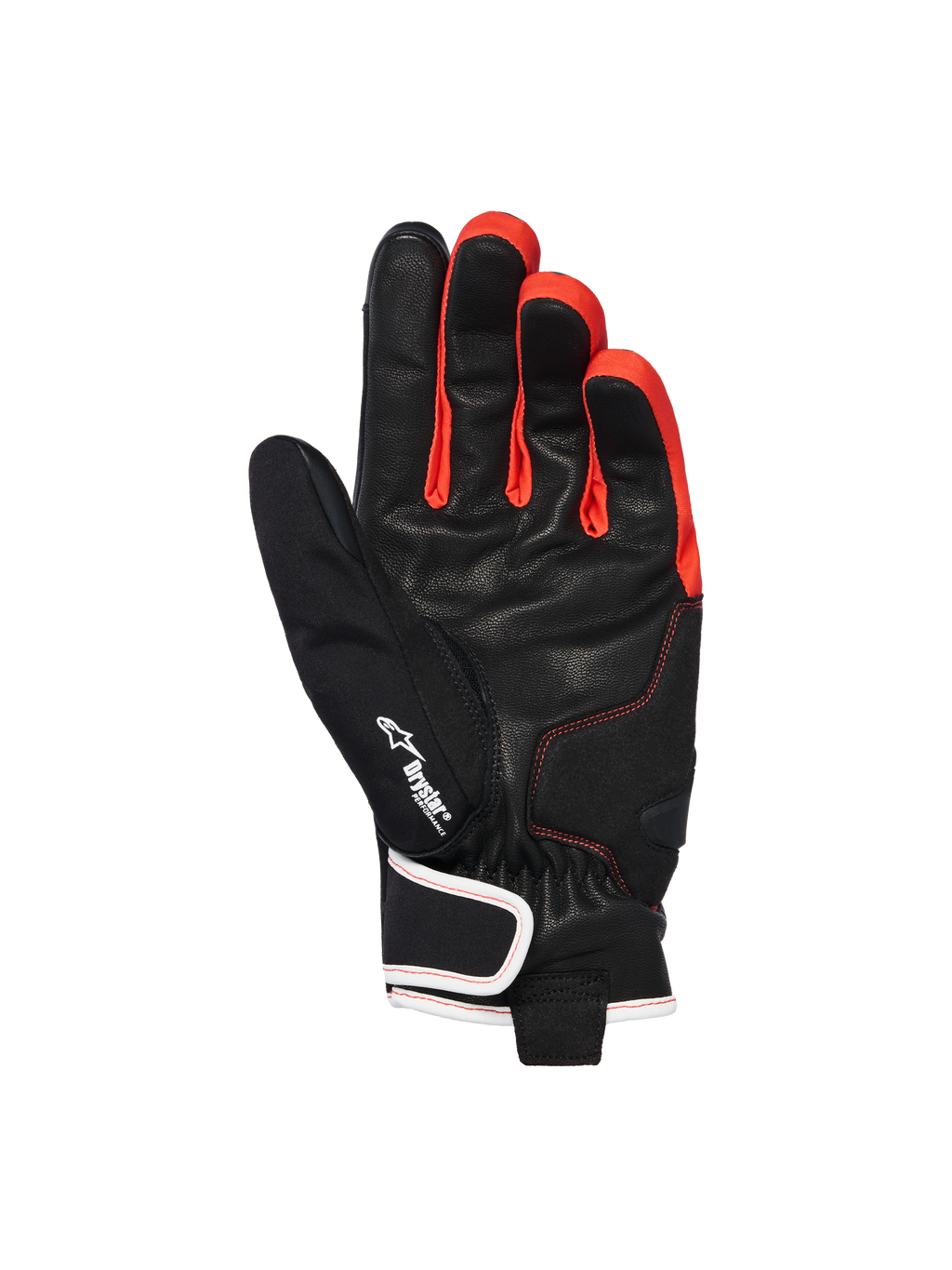 Alpinestars Moblast Waterproof handschoenen, Zwart Antraciet Oranje, palmaanzicht met geitenlederen constructie, voorzien van Drystar-logo, levendige oranje accenten tussen de vingers, kort manchetontwerp met wit afgewerkte polssluiting