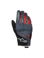 Alpinestars Moblast waterdichte handschoenen, motorhandschoenen, antraciet en zwart met oranje accenten, kort manchetontwerp met roodoranje lineaire graphics, wit Alpinestars sterlogo op het manchet en 'astars' branding op de vinger, technische textiel rugzijde voor bescherming in alle weersomstandigheden