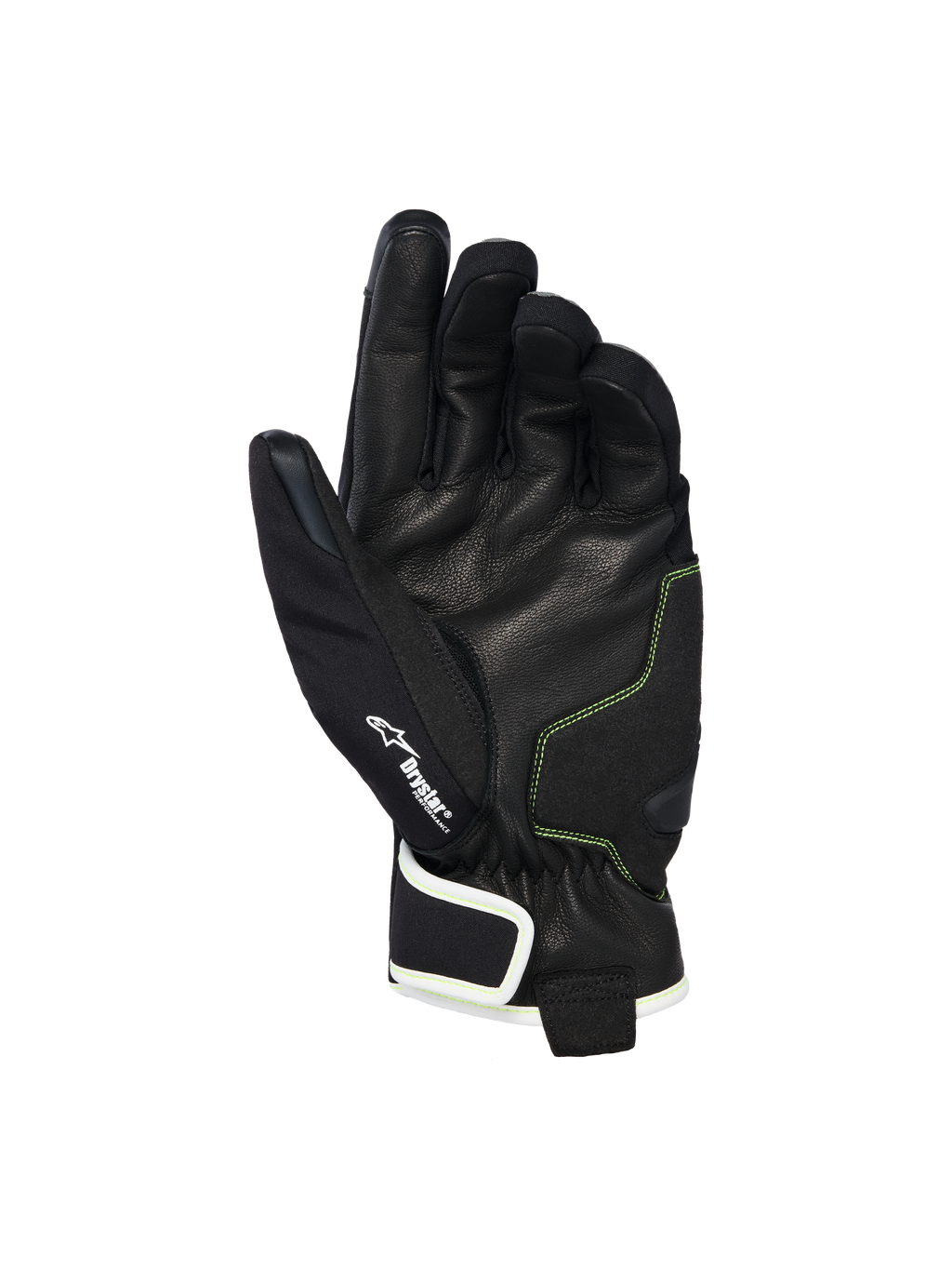 Alpinestars Moblast Waterproof Gloves, handpalmzicht in zwart geitenleer met Sulphur Yellow stiksels, Drystar®-logo detail, motorhandschoenen met korte manchet voor stadsritten in alle weersomstandigheden
