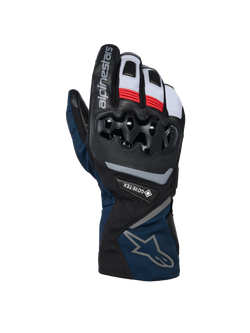 Gants isolés Alpinestars WT-8 GORE-TEX, gants de moto d'hiver, noirs et bleu foncé avec accents rouges et blancs, protection des articulations en TPU rigide, marquage GORE-TEX, design à manchette longue