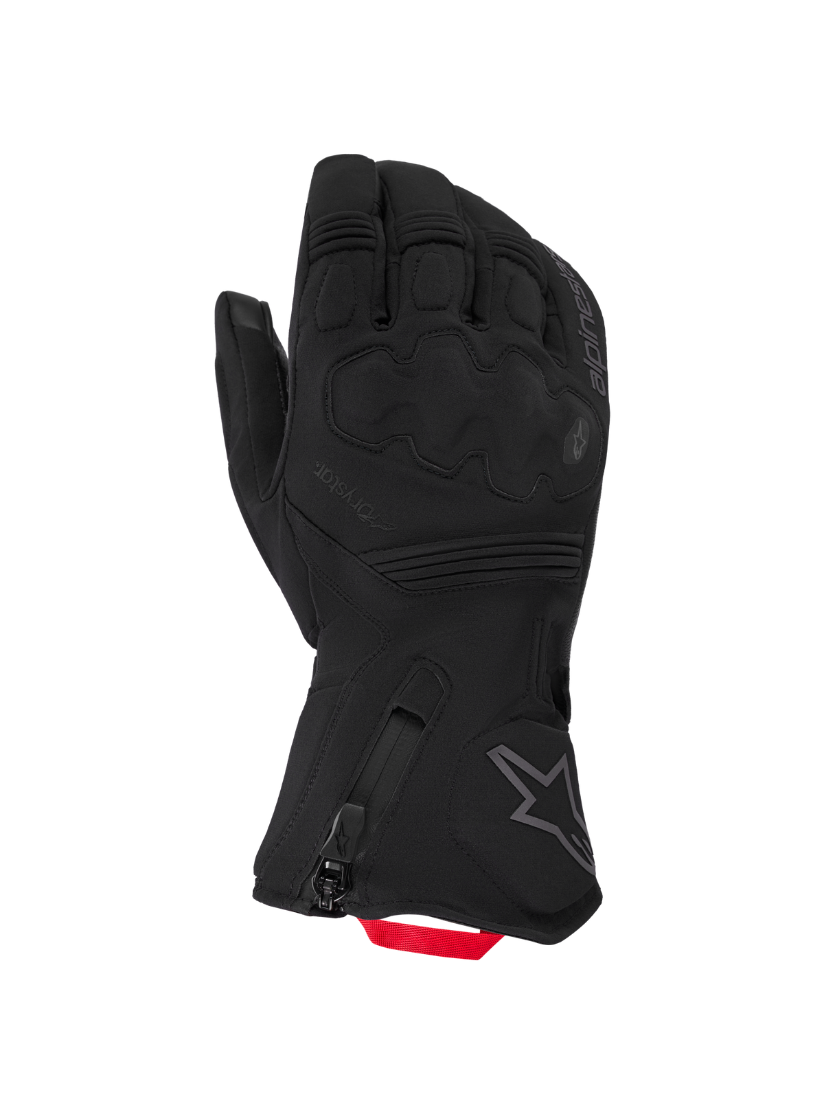 Alpinestars Wt 5 Drystar Insulated Handschuhe, wasserdichte Winter-Motorradhandschuhe, Schwarz mit roter Zuglasche, Drystar-Membran und Knöchelpolsterung