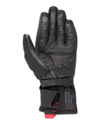 Alpinestars WT-4 GORE-TEX geïsoleerde handschoen, motorhandschoen, zwart, palmaanzicht met lederen constructie en een rubberen grippaneel, halflange manchet met Alpinestars Exploration Equipment-branding en rode logo-accenten