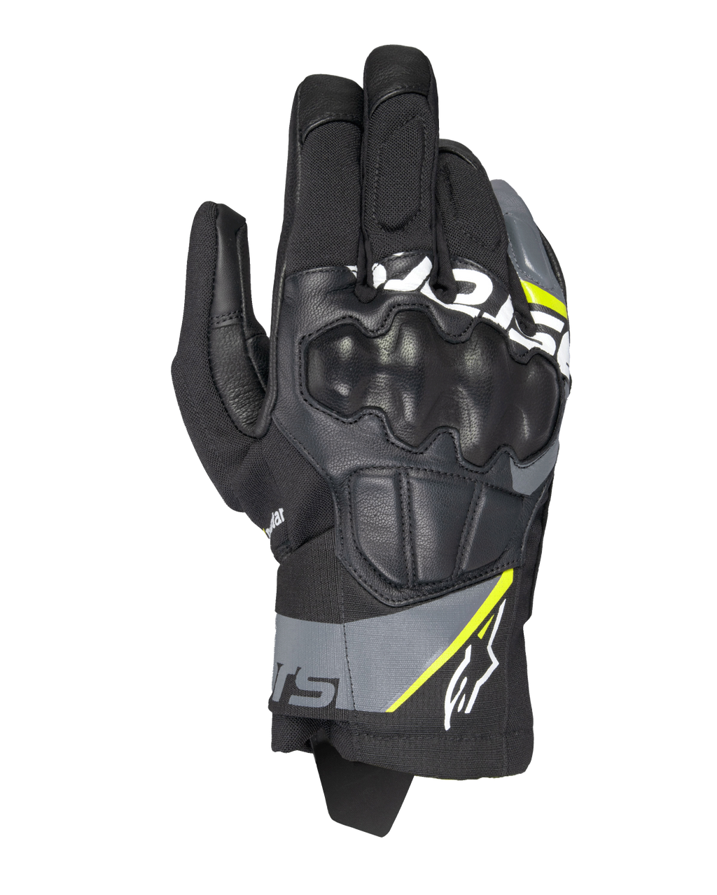 Alpinestars Corozal V3 Drystar® Handschuhe, Adventure-Motorradhandschuhe, Schwarz mit dunkelgrauen und neongelben Akzenten, Leder- und Textilkonstruktion mit geformtem Knöchelschutz, kurzes Stulpendesign, wasserdicht und atmungsaktiv für Fahrten bei jedem Wetter