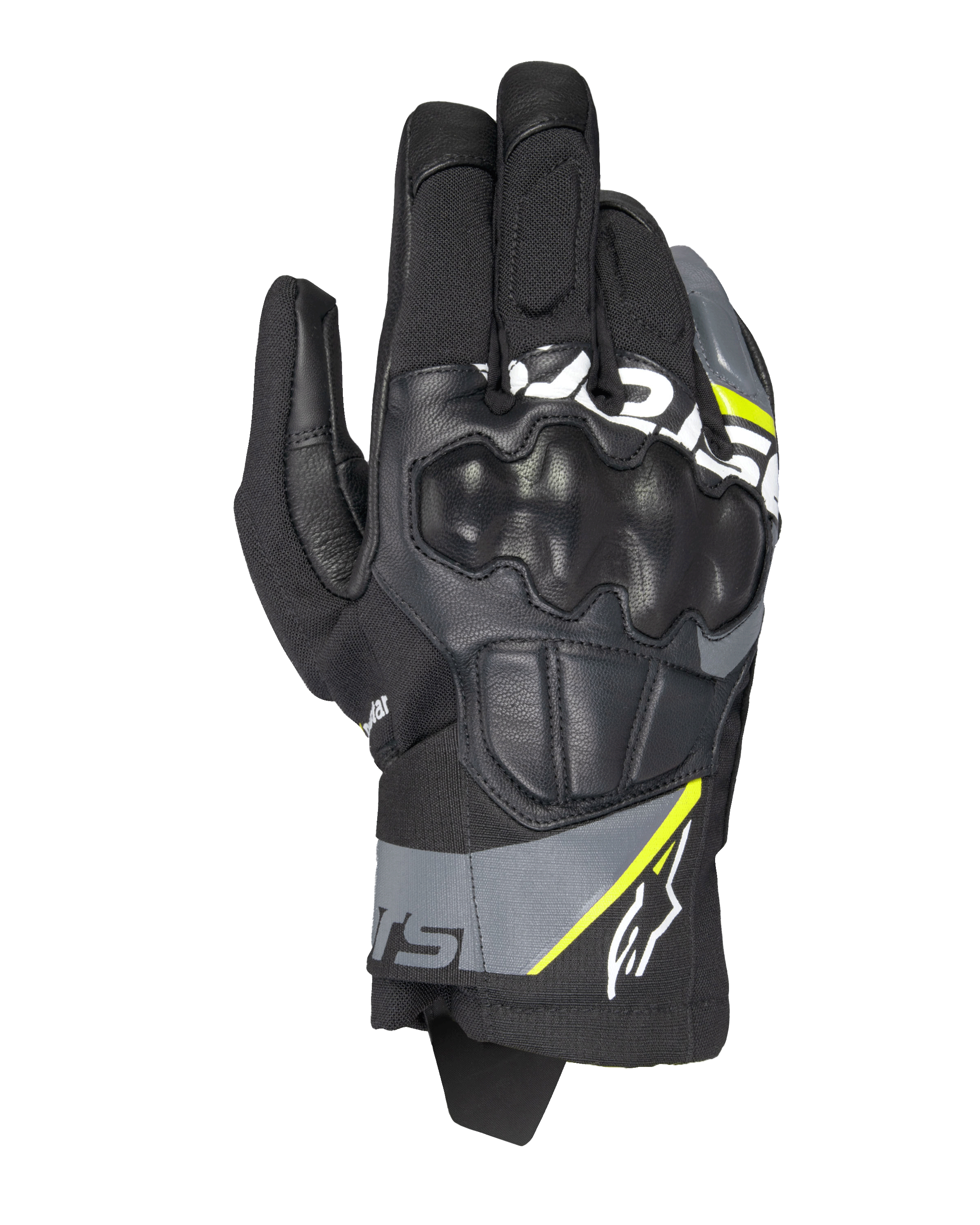 Alpinestars Corozal V3 Drystar® Handschuhe, Adventure-Motorradhandschuhe, Schwarz mit dunkelgrauen und neongelben Akzenten, Leder- und Textilkonstruktion mit geformtem Knöchelschutz, kurzes Stulpendesign, wasserdicht und atmungsaktiv für Fahrten bei jedem Wetter