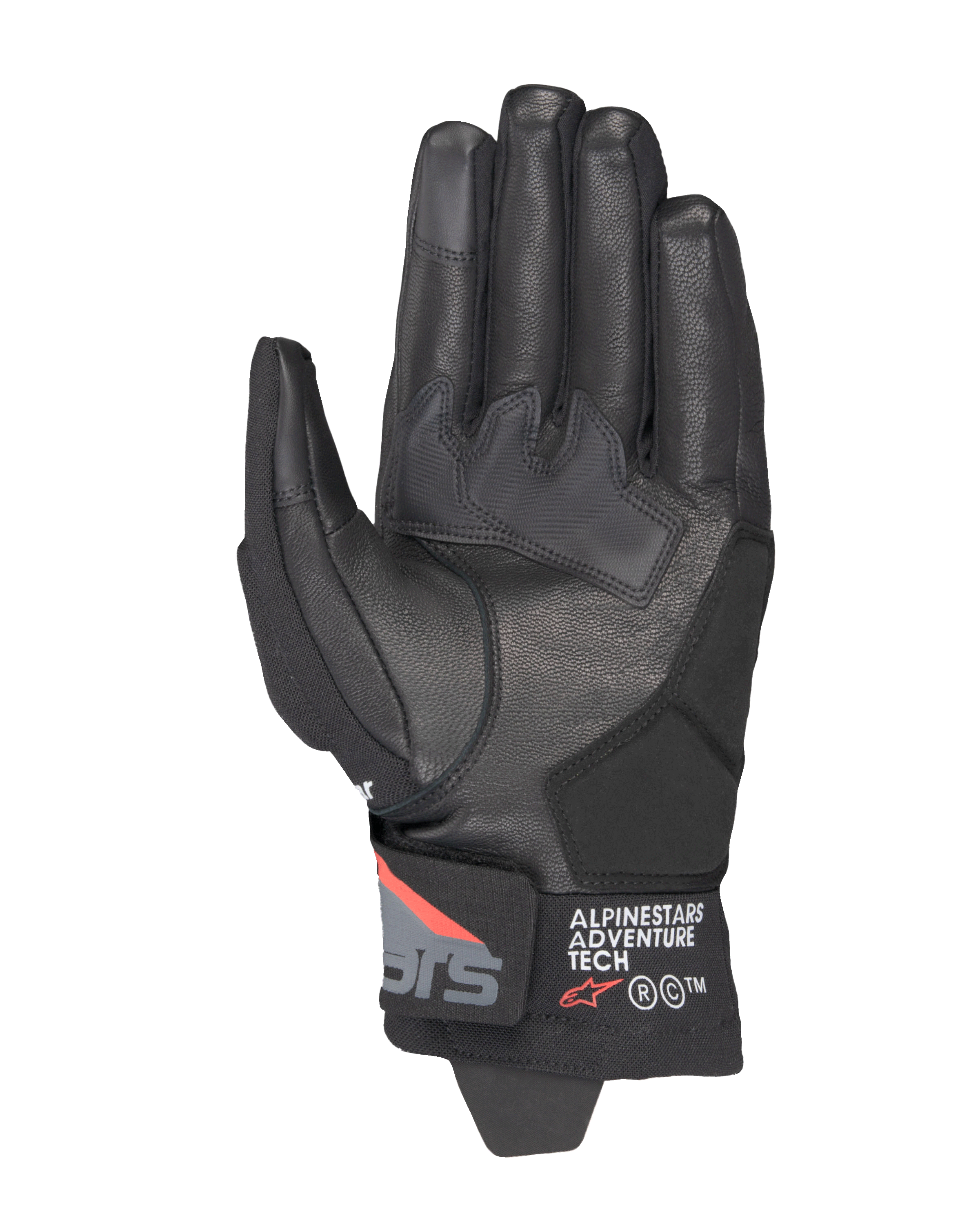 Alpinestars Corozal V3 Drystar® handschoenen, Black Deep Gray Red Fluo, handpalmweergave met leren constructie, synthetische handpalmversterkingen en korte manchet met Alpinestars Adventure Tech branding